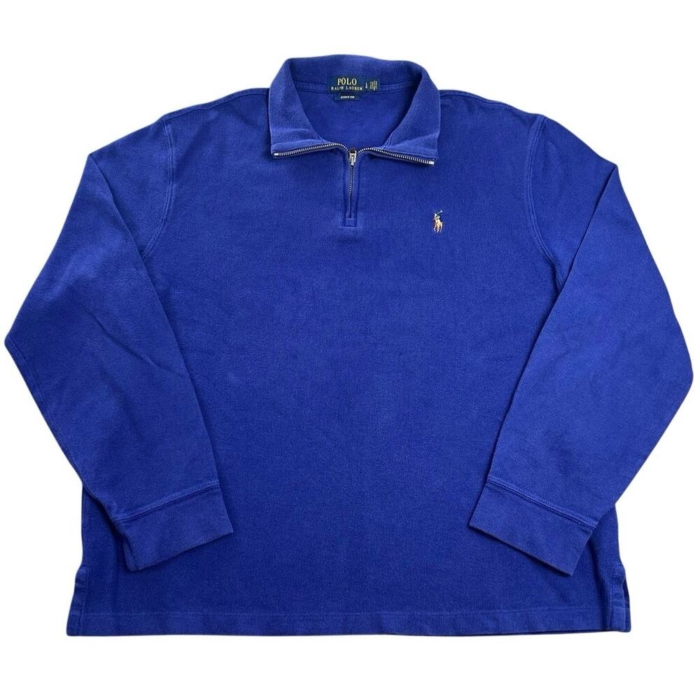Polo Ralph Lauren Estate Rib Quarter Zip Pullover Sweatshirt Blue Pony - L